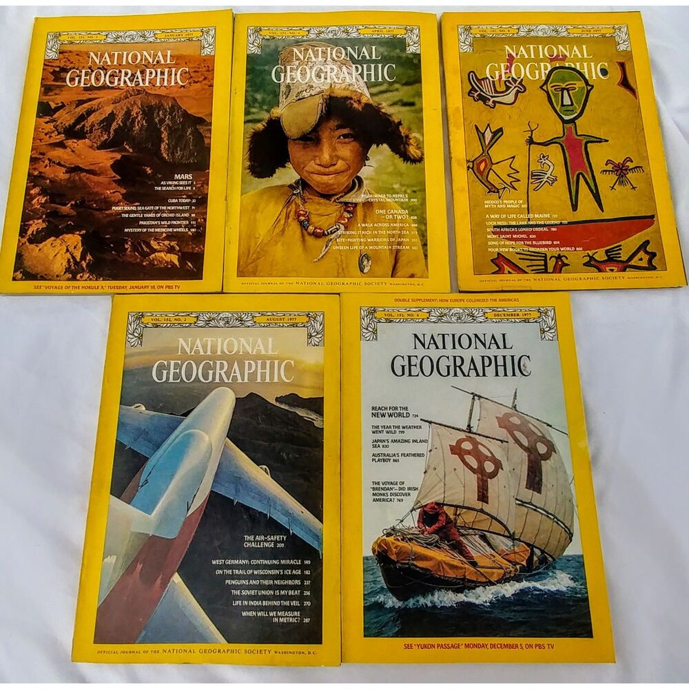 Vintage Bundle of five (5) 1977 National Geographic magazines